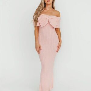 Aston Bow Front Maxi Sweater Dress in Pinkish Petal – Bump Friendly